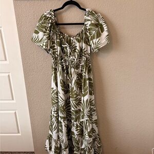 Blush Green and White Leaf Print Dress